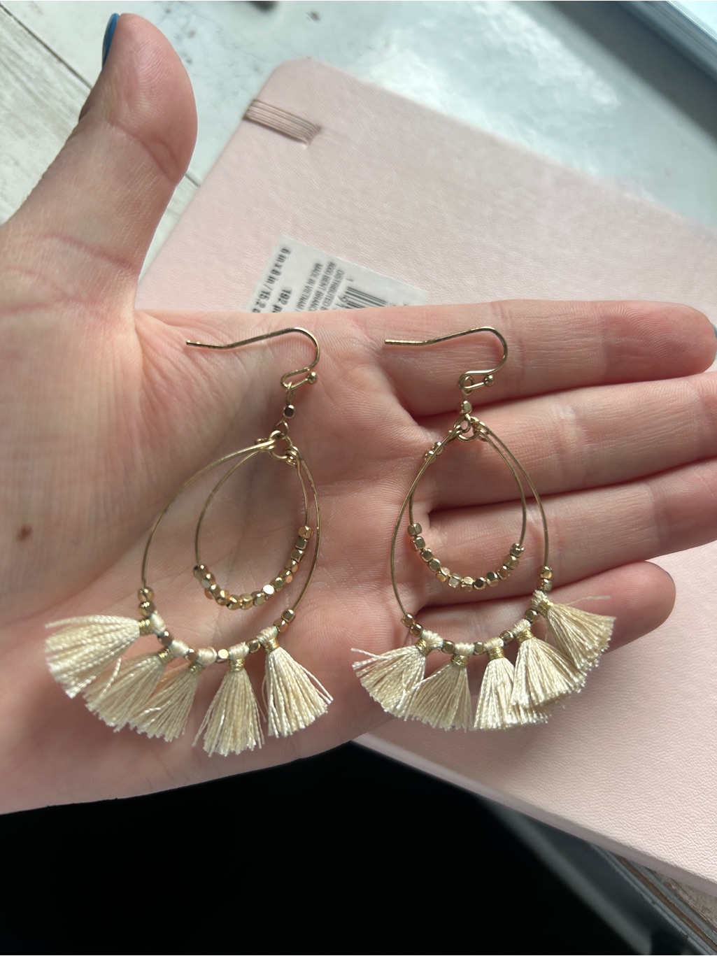 Boho Tassel Hoop Earrings - Cream And Gold
